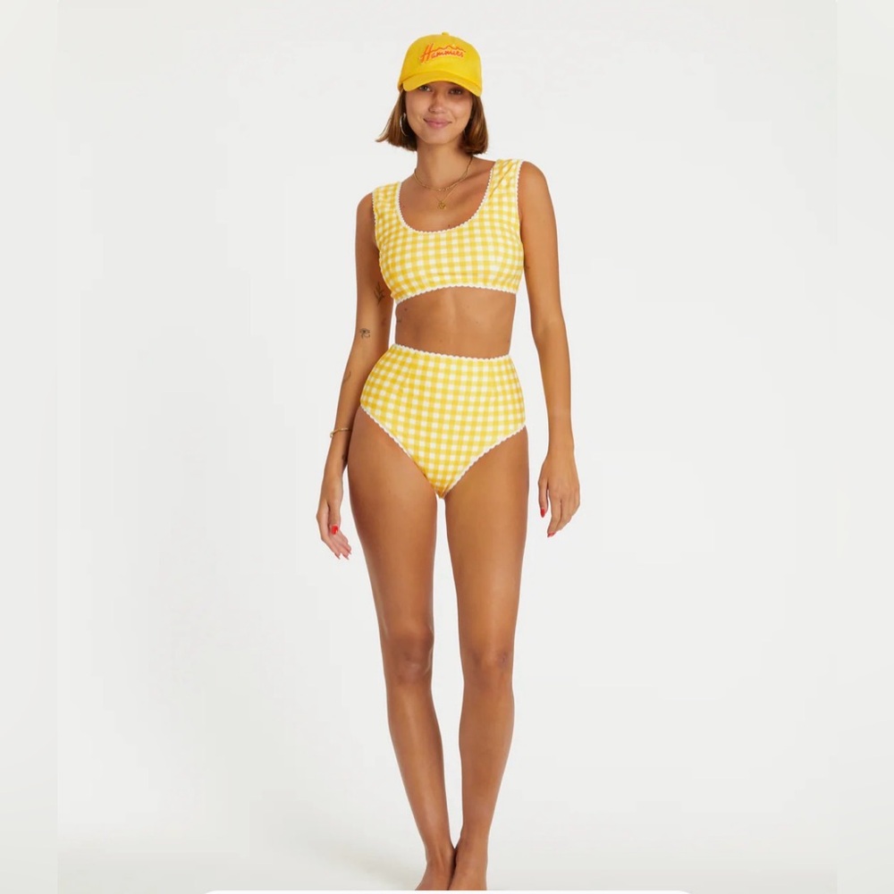 NWT Hammies Yellow Gingham Bikini Top, L
